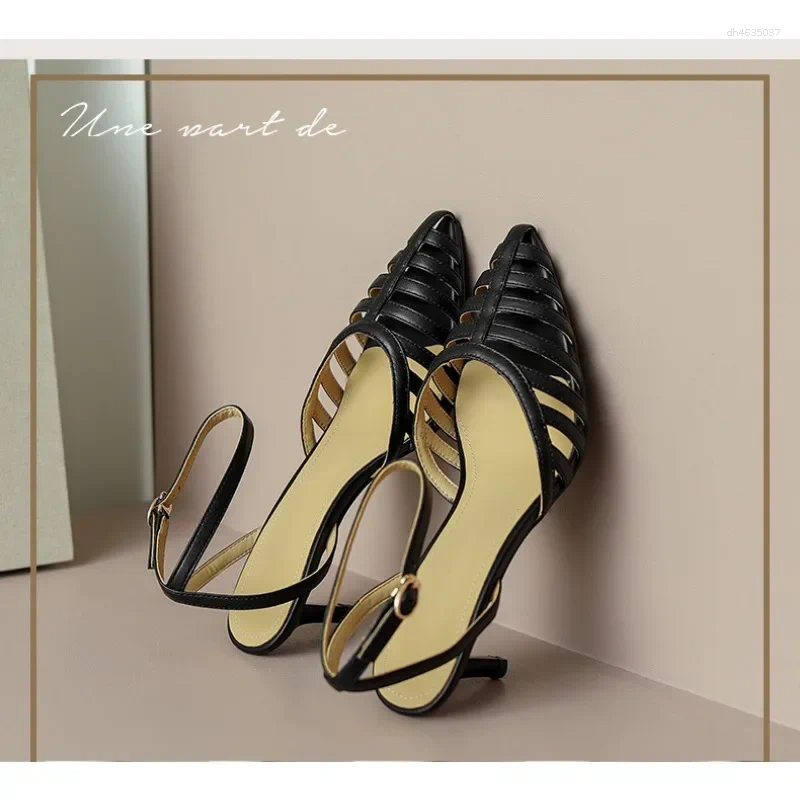Sandals Nude Pointed For Women Summer Niche Design Women's One-e Button Hollow-out Roman High-heeled Shoes zhanyishengli