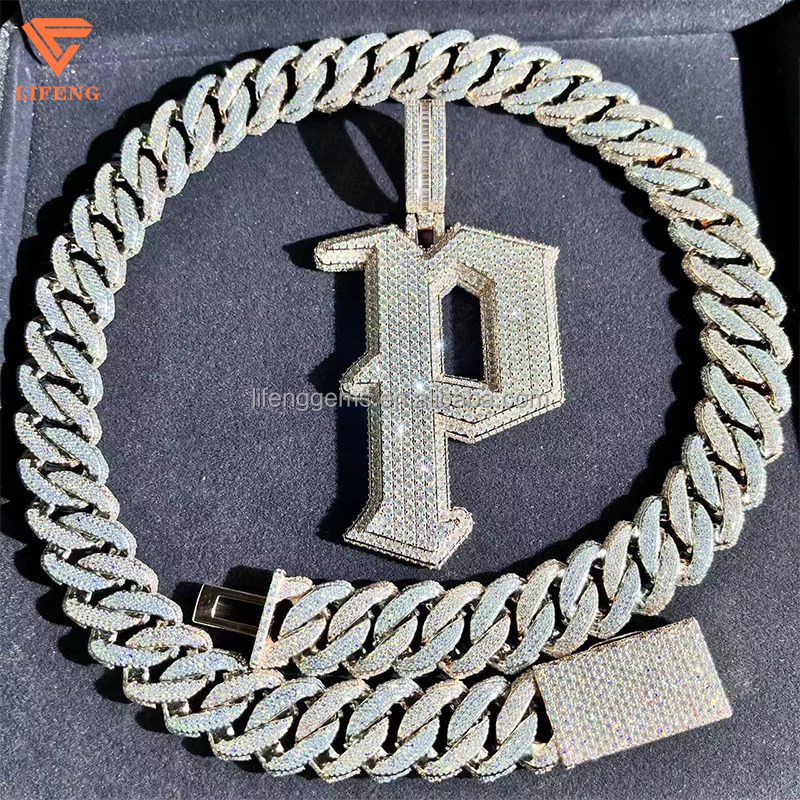 Customization Hip Hop Cuban Link Chain Necklace 18mm White Gold Plated Iced Out Moissanite Diamond Cuban Chain for Men