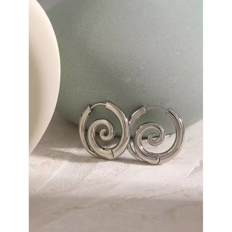 Uilz Creative Spiral Threaded Stainless Steel Earrings Gold Plated Metal Smooth Ear Hoop Jewelry For Women Gifts 241031