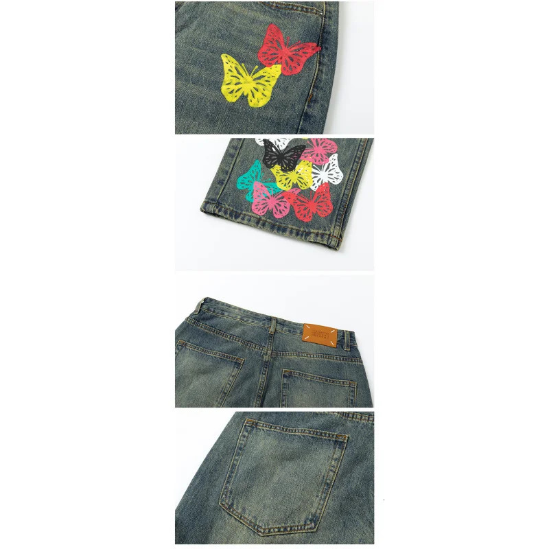 Autumn High end Retro Loose Straight Mens Jeans Personalized Butterfly Pattern for Men and Women 241031