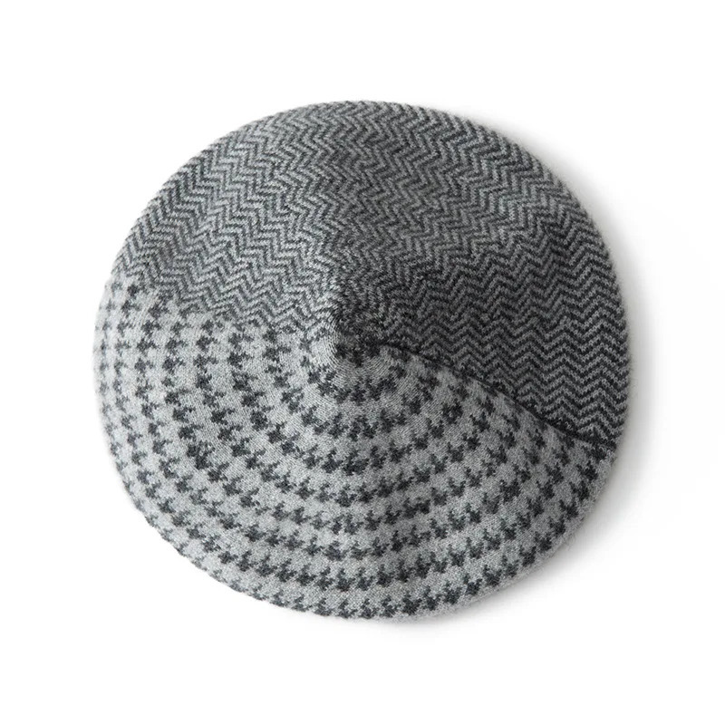 Thousand Birds Plaid Cashmere Ladies High Quality Beret With Knitted Hat Casual British Vintage 241031