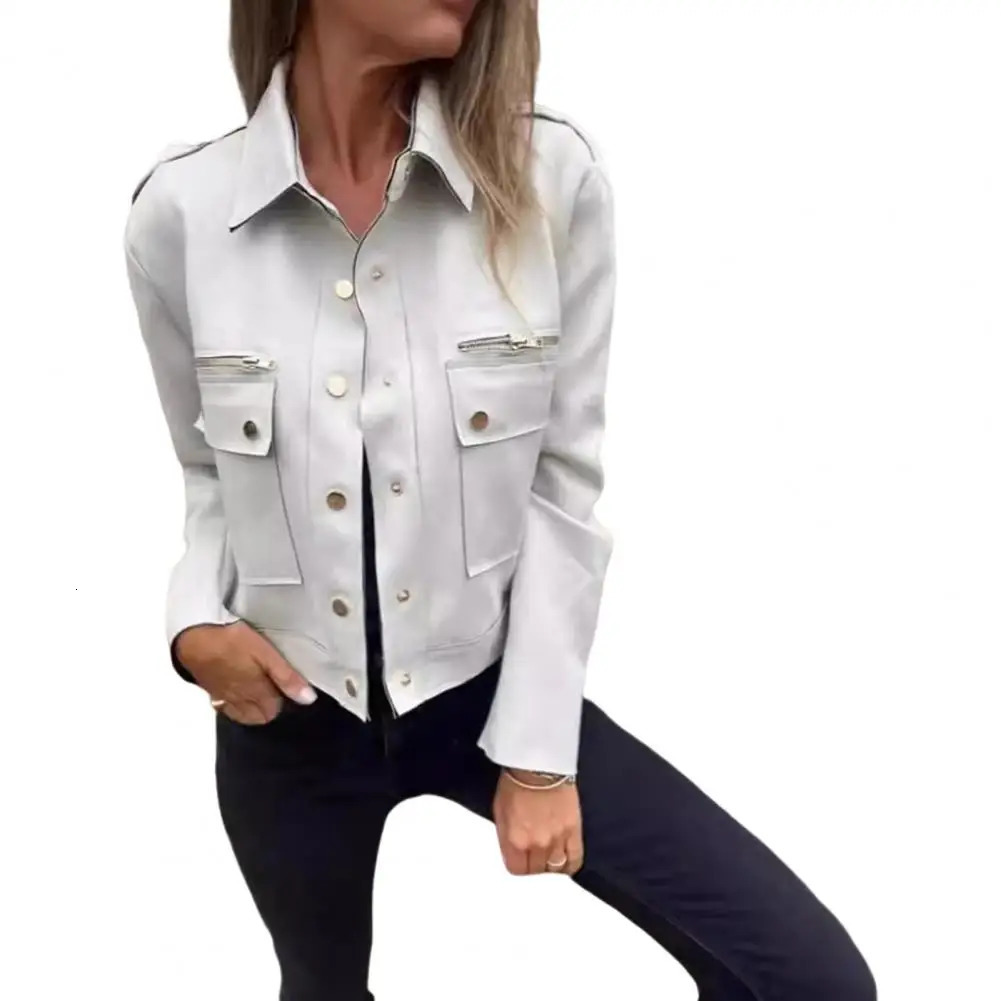 Autumn Spring Suede Jacket Womens Cargo Zipper Collar Artificial Buckle Leather Deer Velvet Outdoor Coat 241031