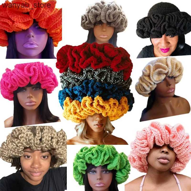 Wide Brim Hats Bucket Hats New Handmade Knit Fisherman Cap Winter Fashion Woman Weaving Floppy Ruffled Brim Bucket Hat Outdoor Warm Windproof Beanie H