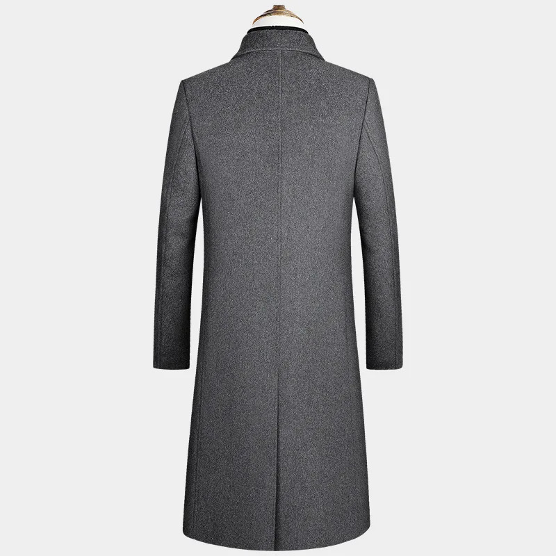 2023 Extra Long Wool Trench Coat Male Winter Mens Cashmere Coat Slim Fit Woolen Peacoat Windbreaker Manteau Homme 4XL 241024