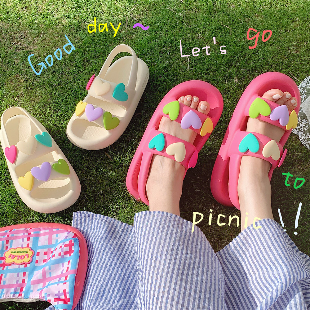2024 New Slipper Ladies Summer Shoes Color Love Double slippers Indoor Street Sandals Girls Beach shower slide