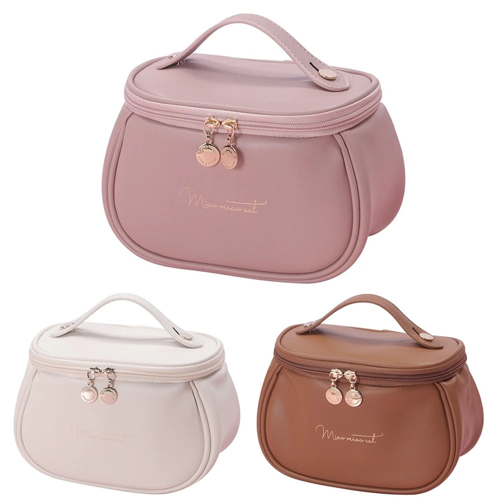 Portable PU makeup bag with handle toilet organizer suitable for womens waterproof travel makeup bag large capacity makeup box 241031