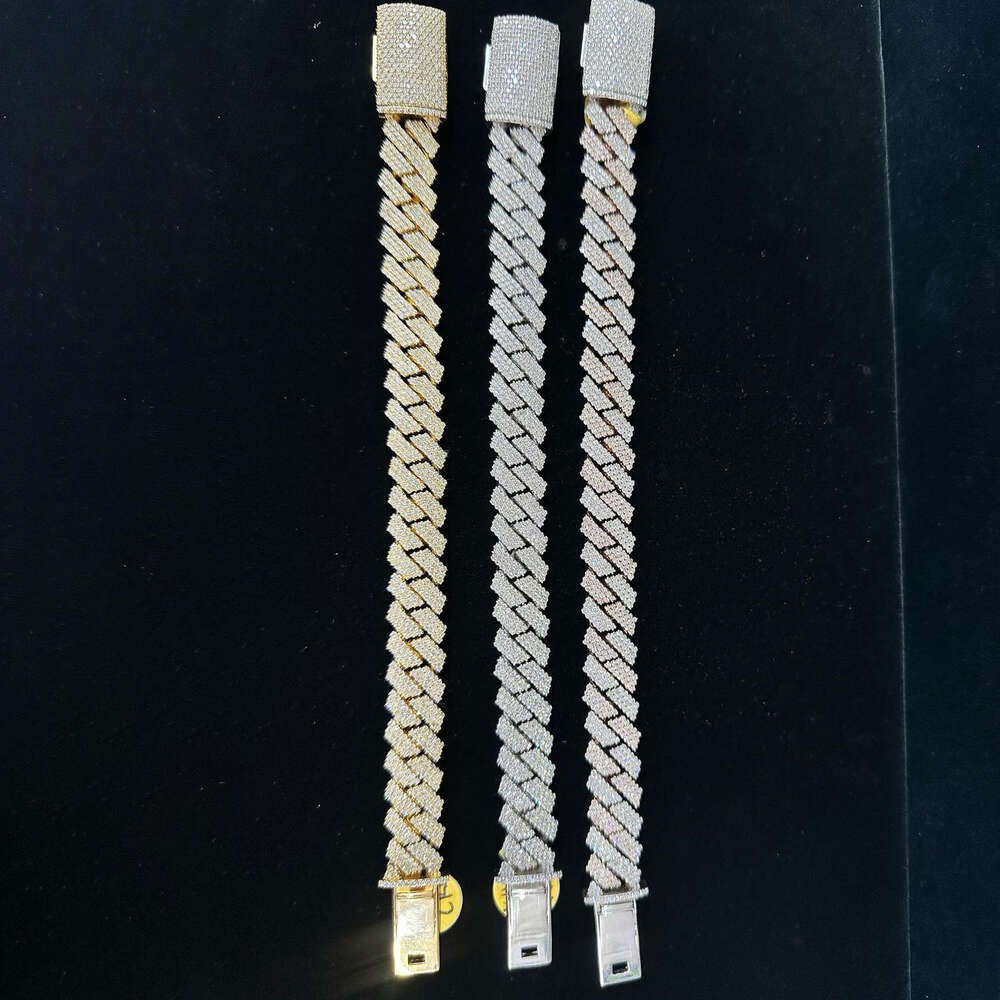 Pass Diamond Teste Hiphop Flower Set Clasp Solid Silver 925 Hip Hop Iced Out Cuban Link Bracelet with Moissanite Diamond