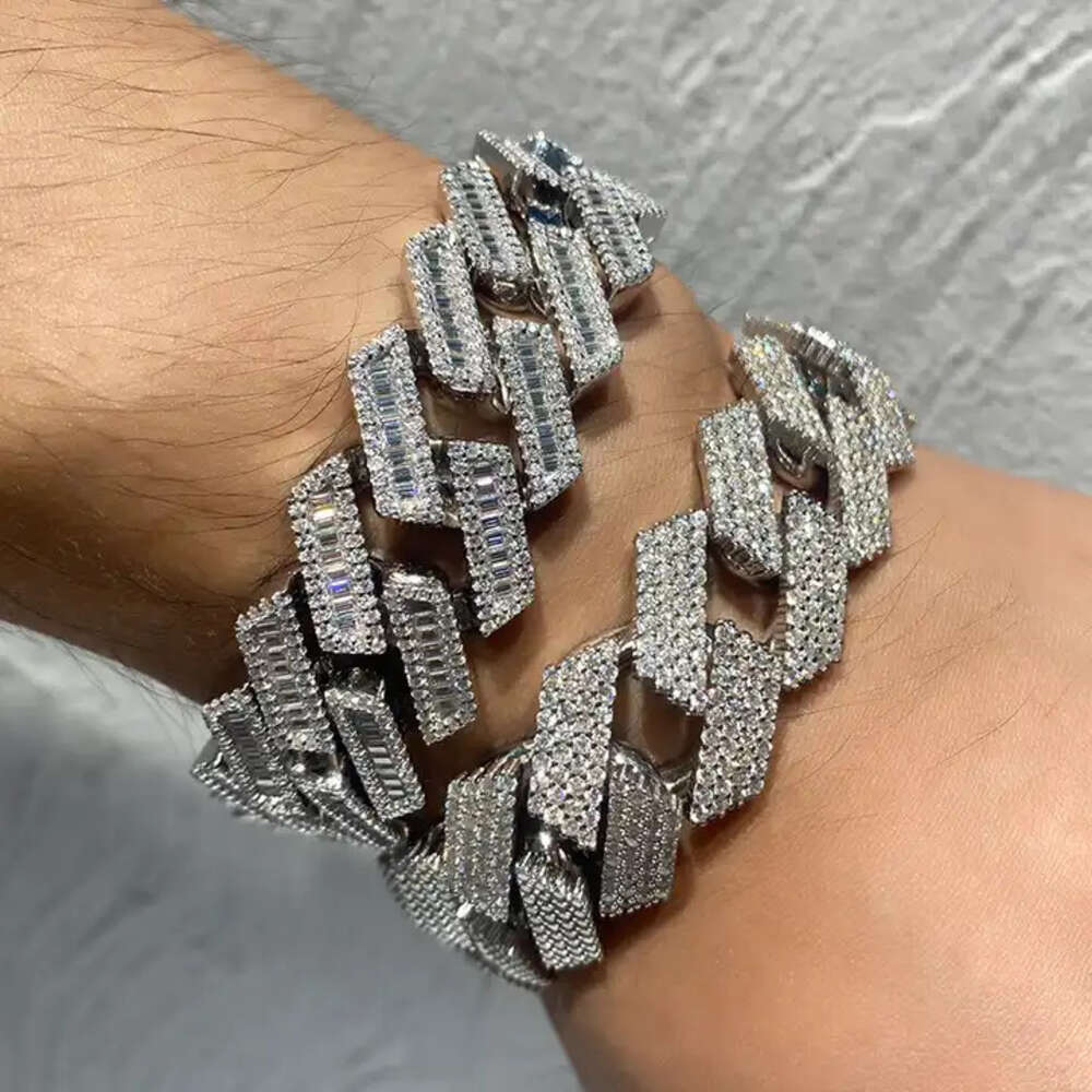 Hip Hop Men Jewelry 925 Sterling Silver Ice Out 20mm Cuban Link 4rows Emerald Moissanite Cuban Chain Link Bracelet