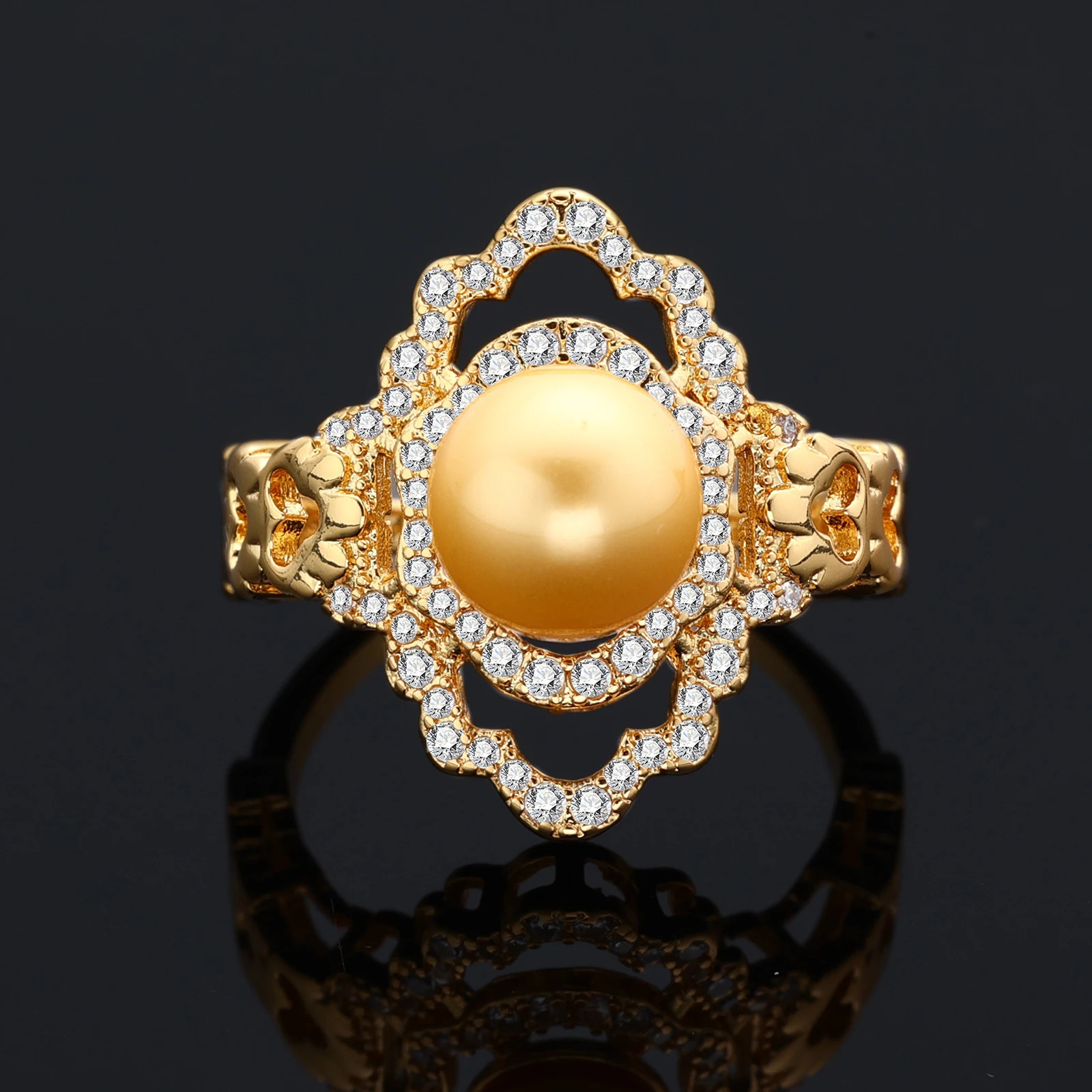 Dubai Gold Plated Pearl 4-piece Necklace and Earring Set with Cubic Zirconia Jewelry Suitable for Female Brides Wedding Party Gifts 241031