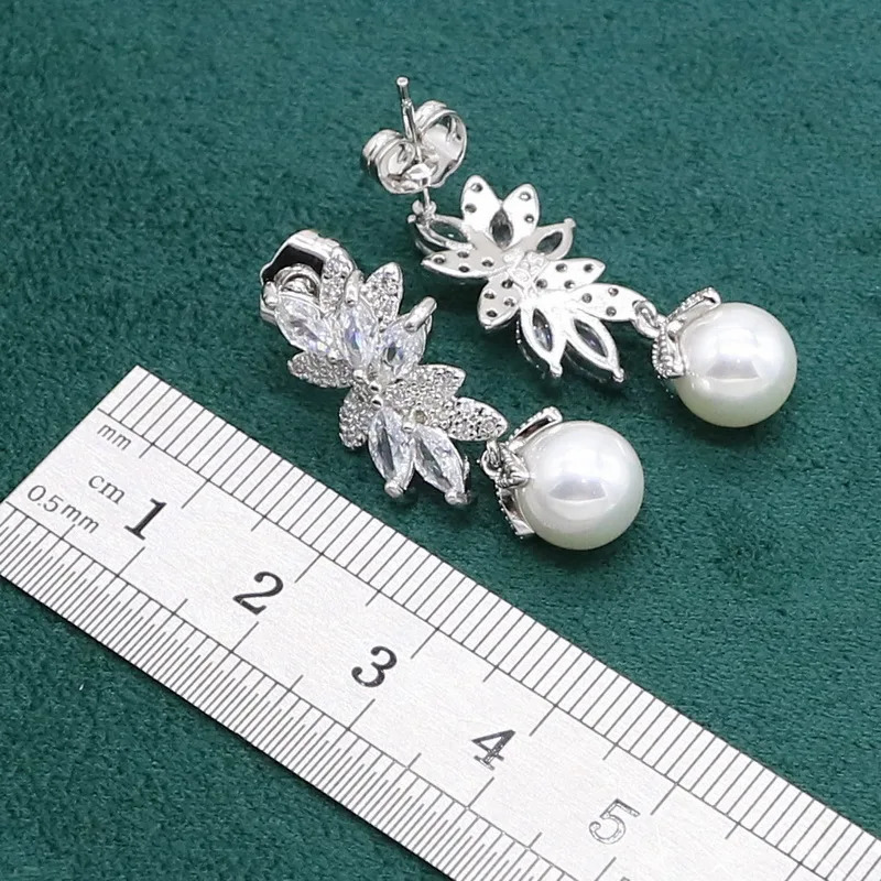 925 sterling silver jewelry set womens white pearl earrings necklace pendant ring zircon bracelet birthday gift 241031