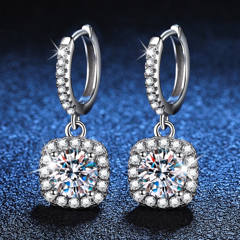 Fine Jewelry Women Luxury Earrings White Gold Plated 925 Sterling Silver Iced Out VVS D Color Moissanite Diamond Earrings For Girls Womenn 0.5t 1ct 2c