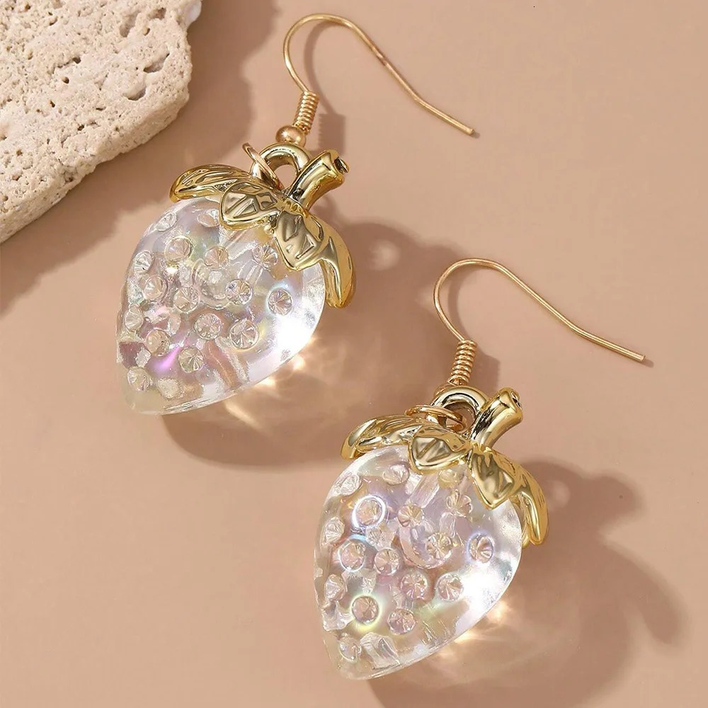 Korean Resin Strawberry Bowknot Drop Earrings for Women Food Simulated Fruit Cup Cake Dangle Jewelry Accessories 241031