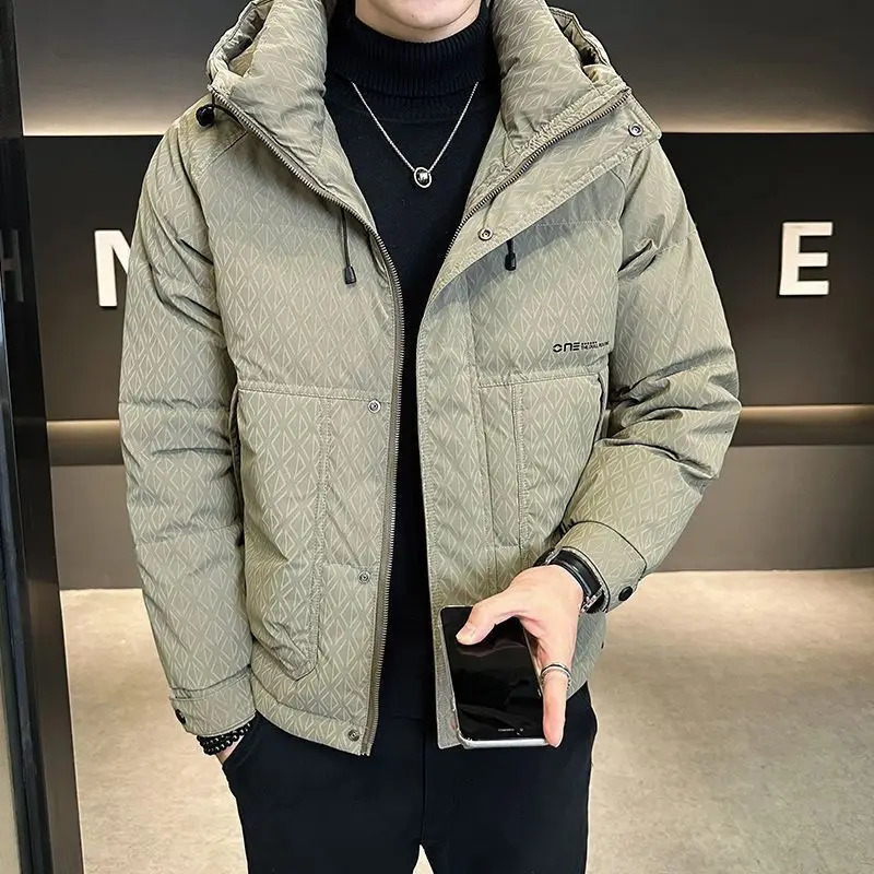 Fashion Vintage Down Jacket For Men Fall Winter Warm Parka Coats Male Lightweight Stand Up White Duck Hooded Puffer 241024
