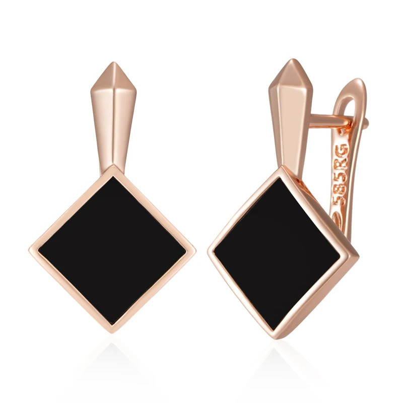 Kinel Square Black Stone Dangle Earrings for Women Fashion 585 Rose Gold Color Accessories High Quality Daily Fine Jewelry 241031