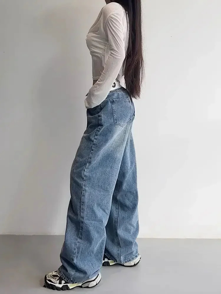 Vintage Y2k Jeans Women Baggy Kpop Gyaru Streetwear Wide Blue Denim Pants Harajuku Korean Acubi Fashion High Waist Jeans 241031