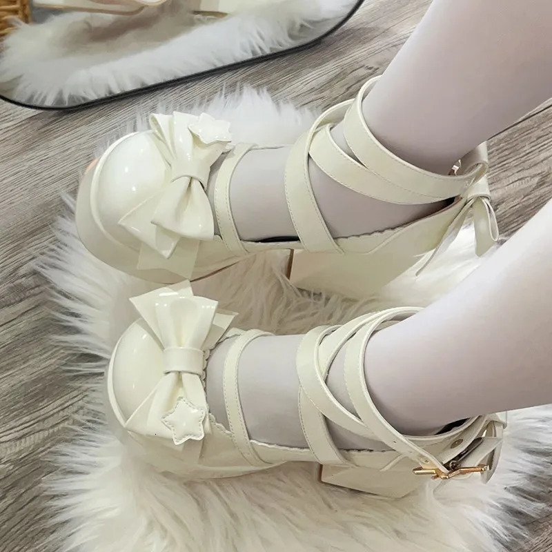 Spring Women Pumps Lolita Mary Jane Platform y High Heel Ladies Sandals Female Sweet Bowknot Round Toe Ankle Straps Shoes 240320