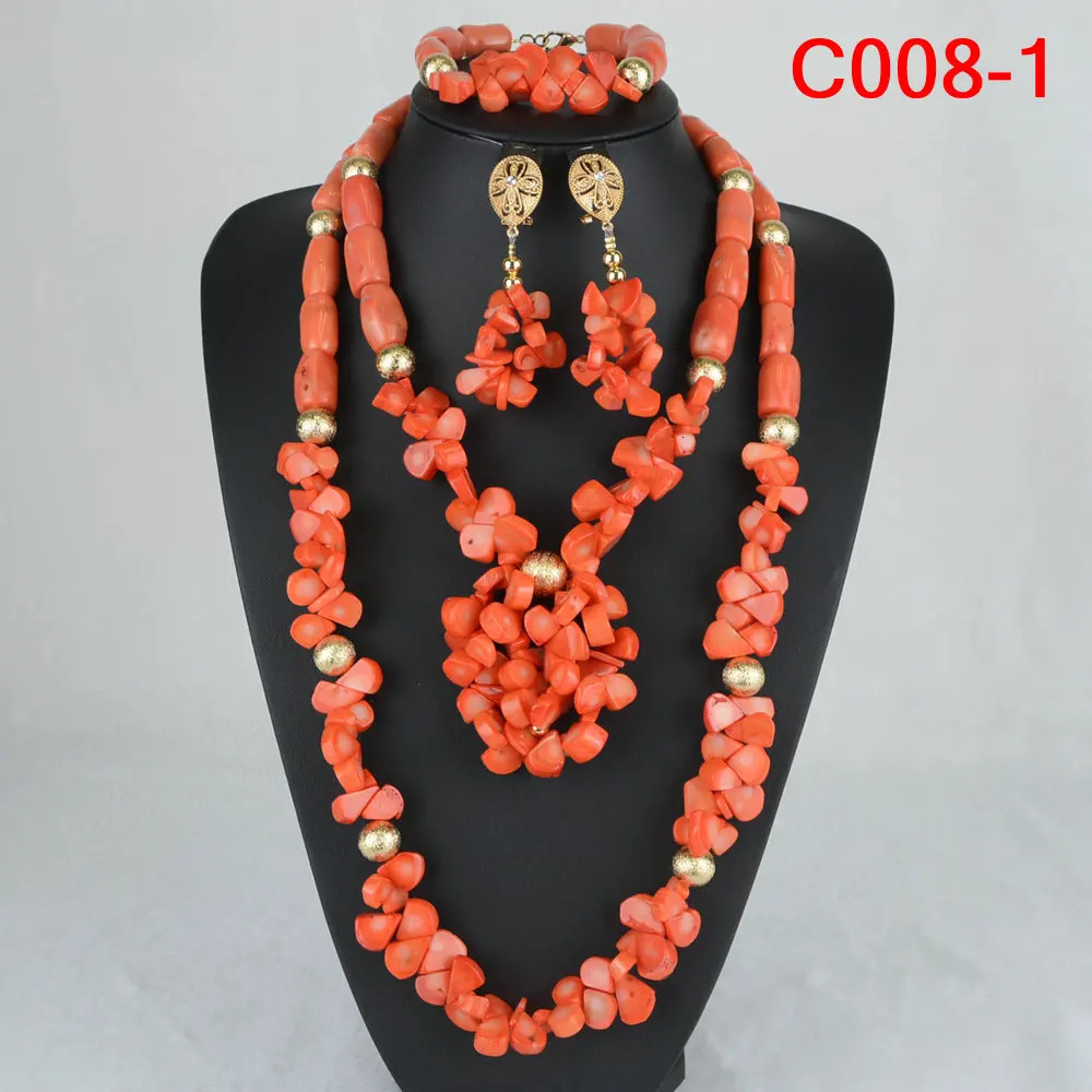 Nigeria Wedding African Beads Orange Primitive Coral Bridal Jewelry Set 241031