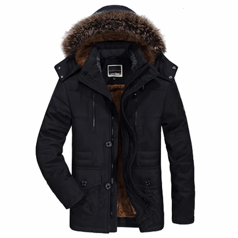 Men Padded Cotton Coat Thicken Winter Plush Fur collar Hooded Long Outdoor Jakcket Wool Liner Jacket Snow Parkas 241126