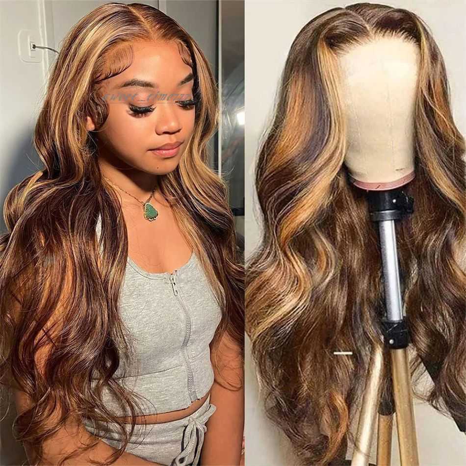 HD 13x6 Highlight Wig Human Hair Honey Blonde Colored Lace Front Human Hair Wigs for Women Body Wave 360 Full Lace Frontal Wigs Dmfpk