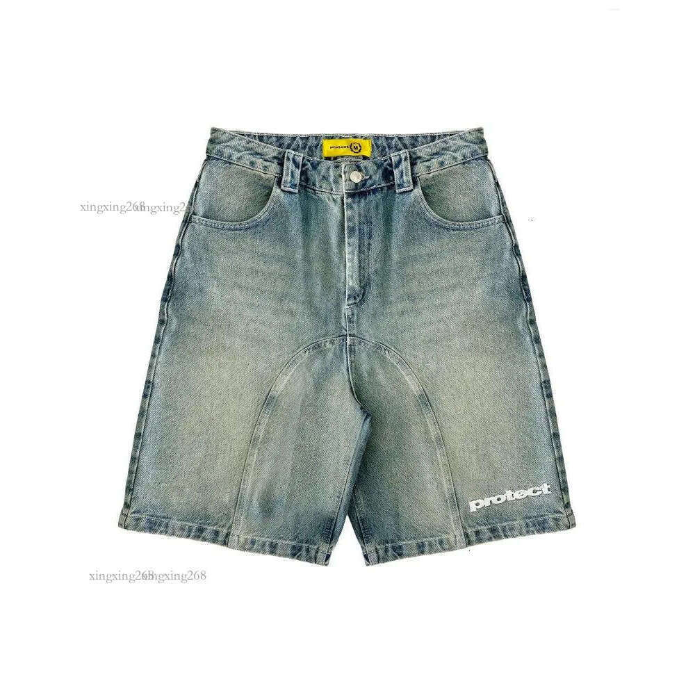 Men's Pants Shorts Harajuku Hip Hop Letters Embroidery Vintage Blue Baggy Jeans Denim Gym High Waist Mens Basketball Jorts