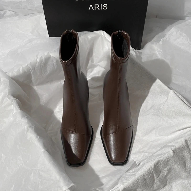 2024 Winter New Fashion Zipper Designer PU Leather Outdoor Casual Dress Womens Party Boots atos 241106
