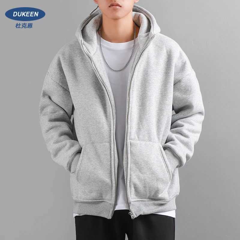 Dukn Mens Winter Hoodie Thick Warm Zipper Hoodie Casual Solid Color Womens Clothing White Jacket X241031