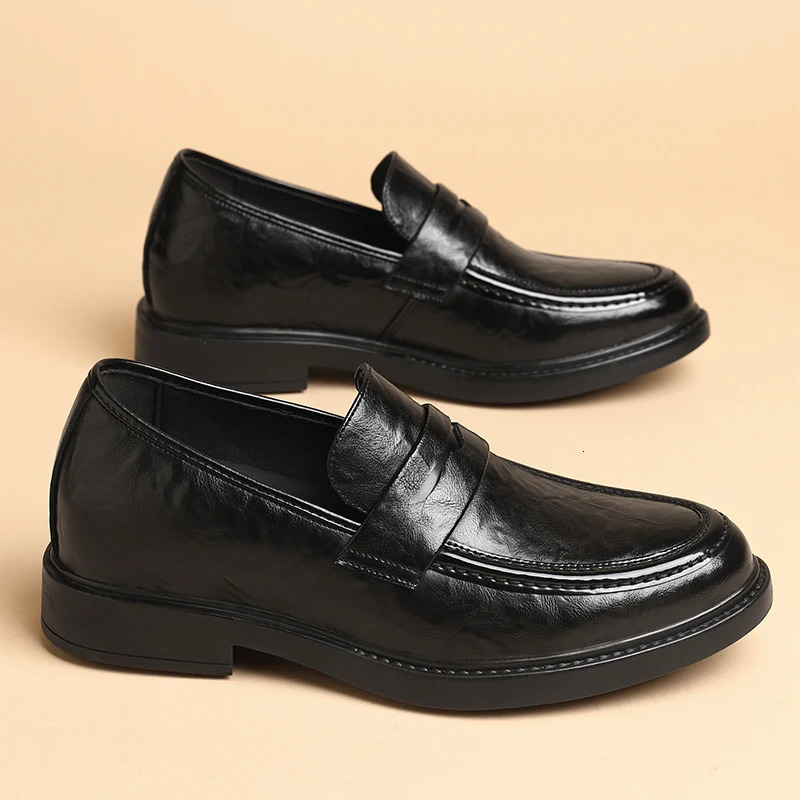 Mens dress shoes add 8cm genuine leather breathable invisible high heels business casual soft soled mens derby shoes 241031