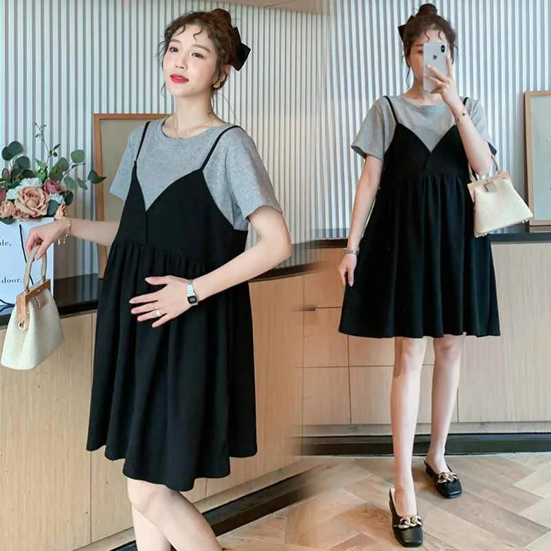 Summer Maternity Dresses Pregnant Women Camisole Dress Pregnancy Solid Color Loose Knee A Skirt Female Girls Casual Clothes 240319