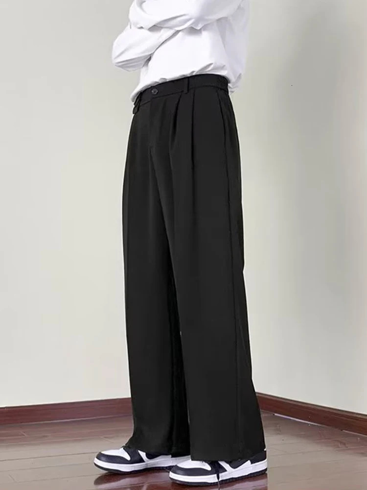 Wide leg suit pants for men Japanese style ancient drape floor mop versatile ins Korean loose straight 240321