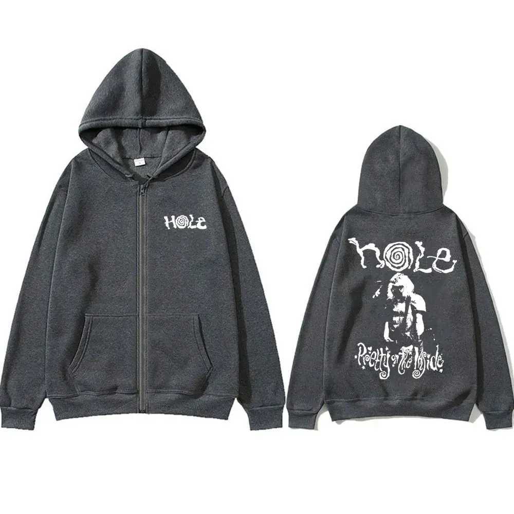 Alternative rock band hole Courtney likes Lnside printed zipper hoodie mens punk gothic oversized zipper jacket X241031