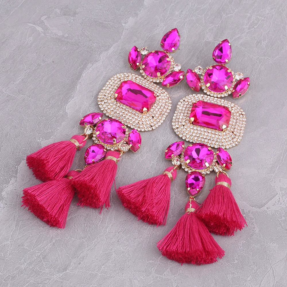 Oversized rhinestone earrings tassel pendant earrings wedding jewelry ious crystal bridal pendant earrings 241031