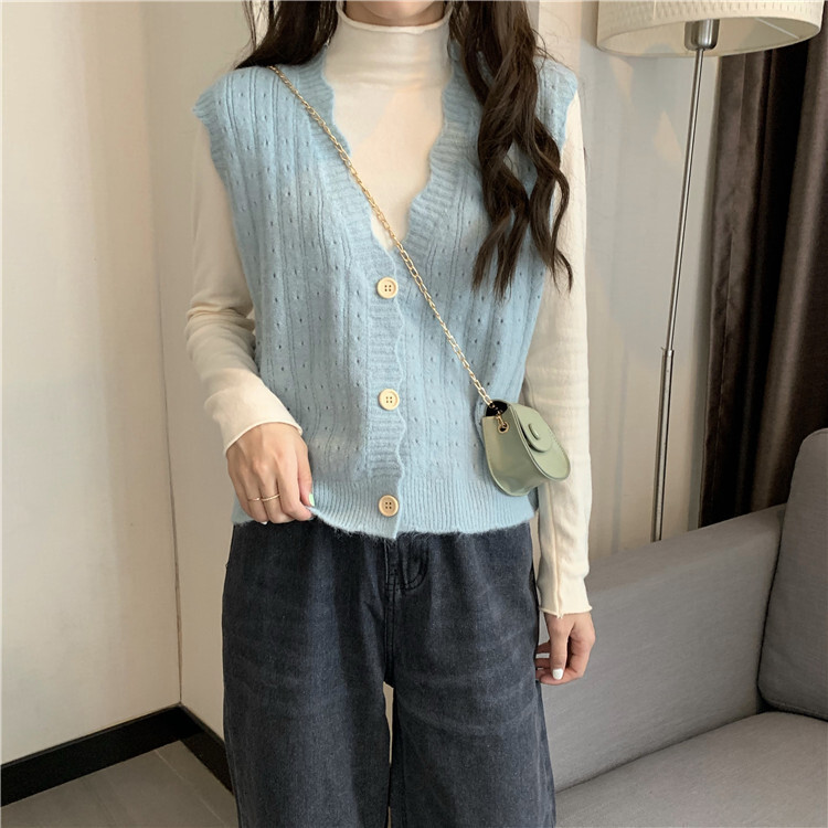 Korean Version Autumn Winter New Item Hollowed Out V Neck Knitted Vest Women Worn Inside And Outside College Style Small Fresh Camisole For Women F110