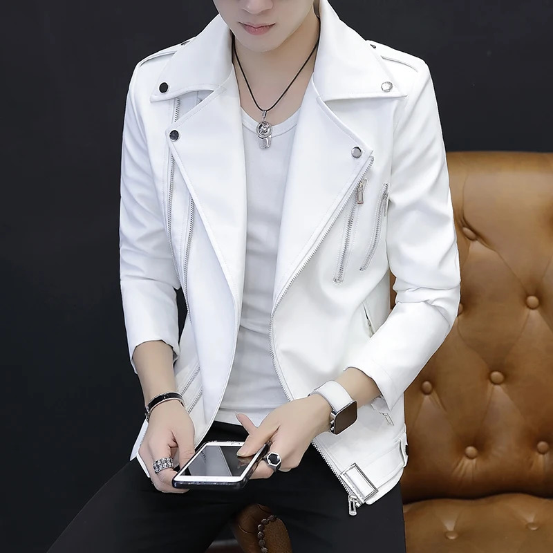 mens leather jacket handsome and personalized red leather jacket fashionable and stylish rivet motorcycle style jacket red white and black lapel top 2