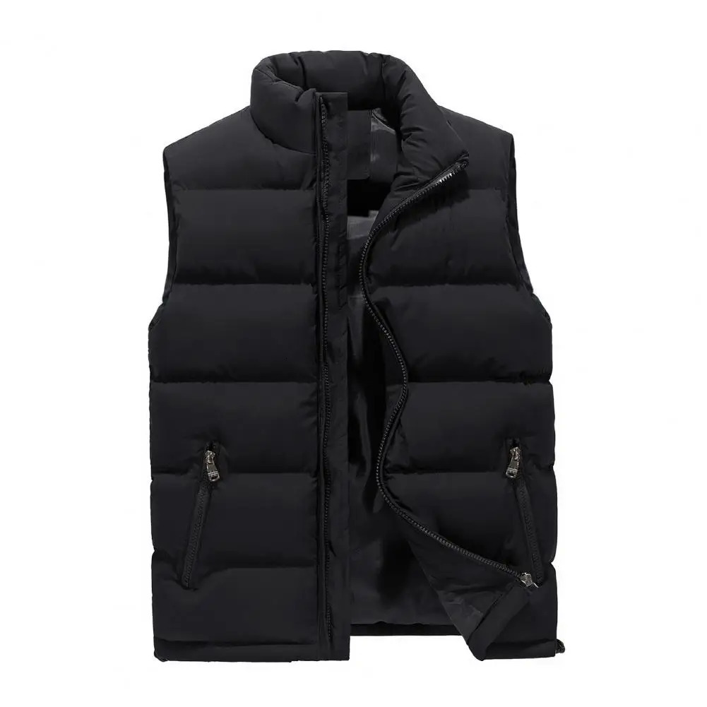 Male Winter Vest Waterresistant Mens Puffer with Stand Collar Zipper Placket for Outdoor Activities in Autumn 241031