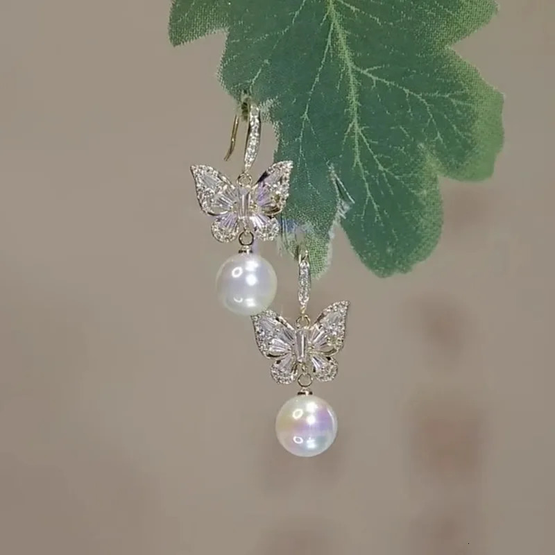 Fashion Crystal Zircon Butterfly Earrings For Women Pearl Girls Party Wedding Statement Jewelry 241031