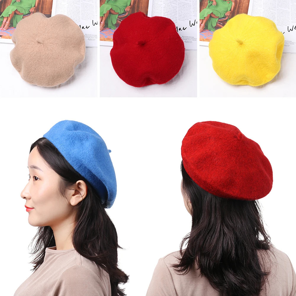 Autumn Winter Felt Beret Hat Fashion French Painter Girls Trendy Solid Color Berets Ladies Multicolored Flat Cap 241031