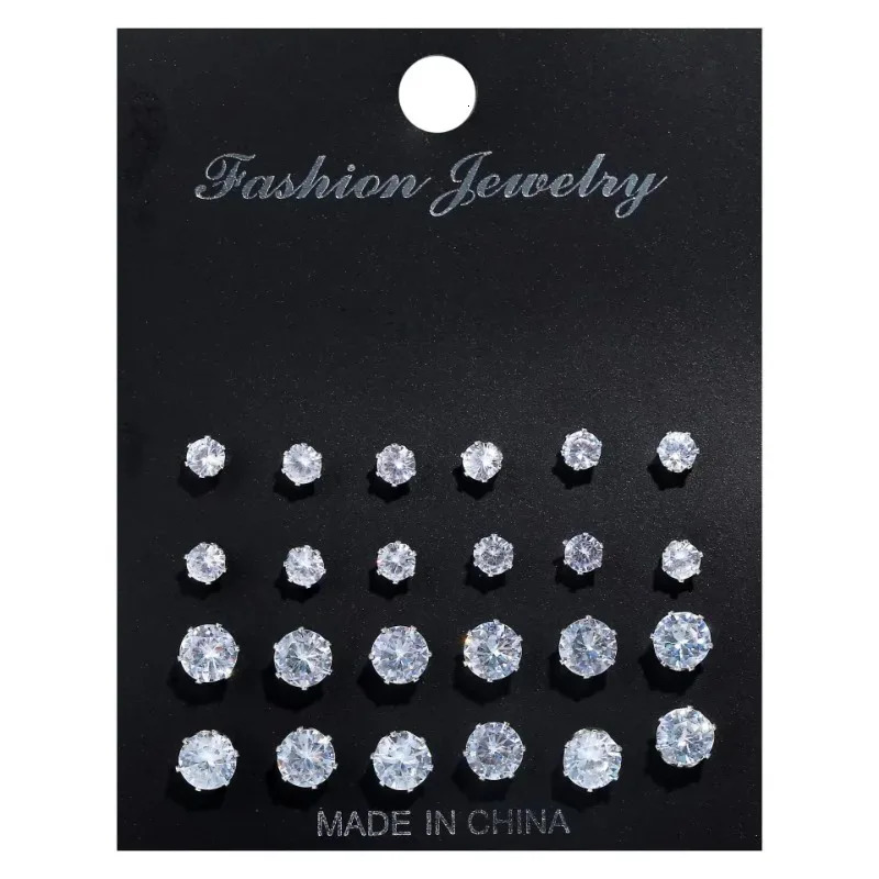 Six Claw Crystal Zircon Earrings Inlaid with Colorful Diamonds Fashionable 12 Pair Combination Card 241031