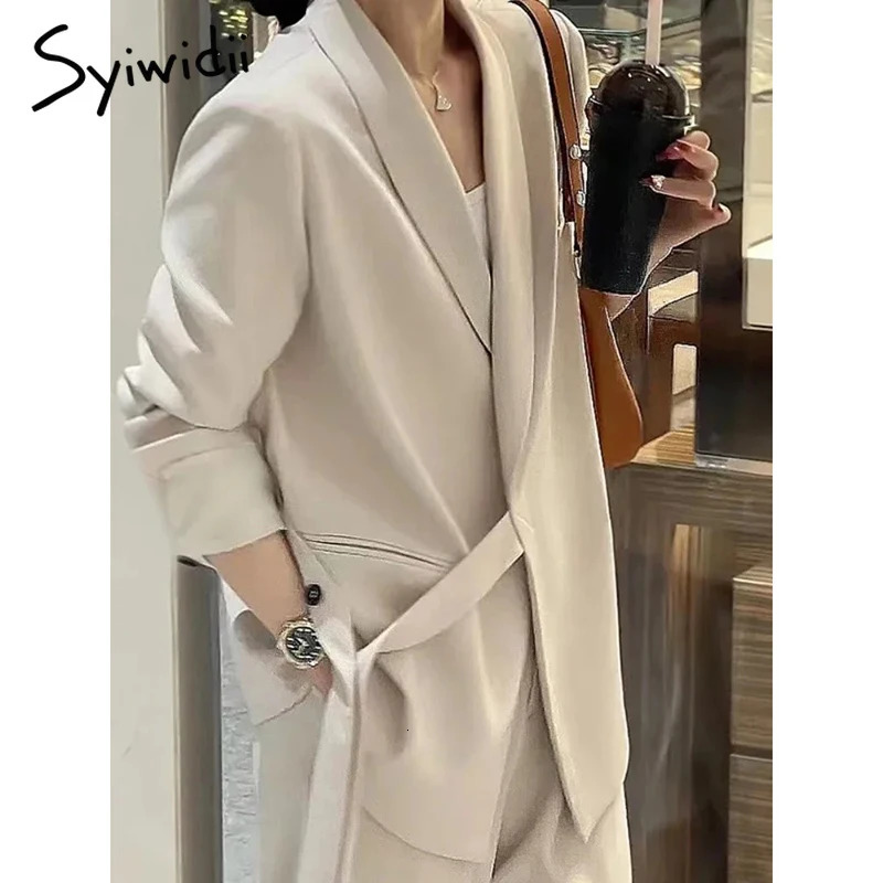 Syiwidii Elegant Suit Set Women Chic Asymmetrical Lace Up Blazer Straight Pants Temperament Commuting 2 Piece Woman Clothes 241031