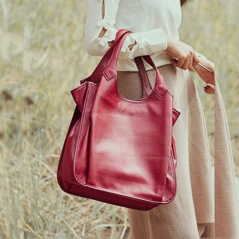 Toptrends 3 Layers Soft Genuine Leather Large Underarm Shoulder Bags For Women ner Office Tote Cowhide Ladies Handbags 241029