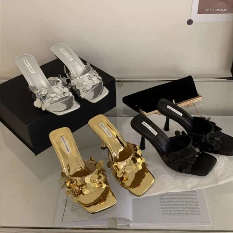 Dress Shoes In Ladies Pumps Thin Heels Designer Fashion Shallow Bling Female High Slides Sandals For Women