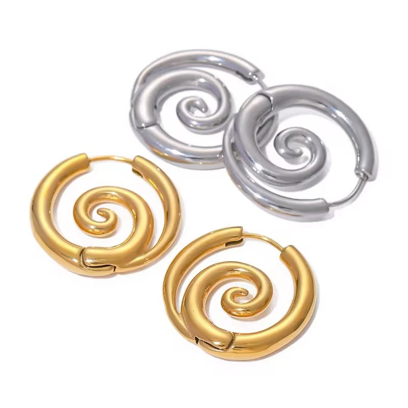 Uilz Creative Spiral Threaded Stainless Steel Earrings Gold Plated Metal Smooth Ear Hoop Jewelry For Women Gifts 241031