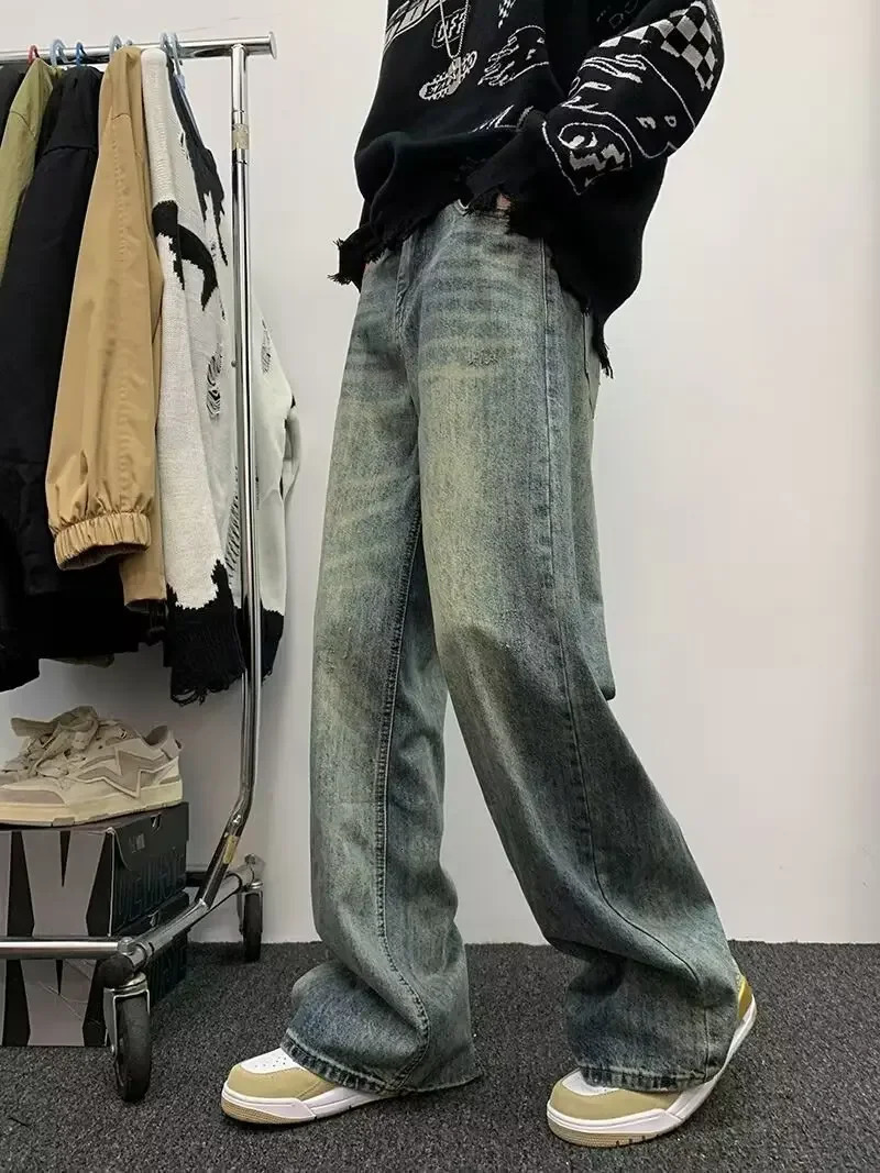 American Style Gradient Jeans For Men Loose Fit Straight Leg High Street Trendy Autumn Ins Fashion Long Pants Wide 241024
