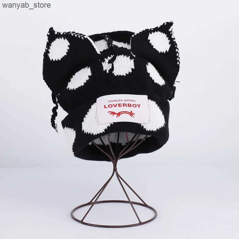 Wide Brim Hats Bucket Hats 2022 Winter Skullies Cute Women Long ears fox Hat Crochet Knitted Hat Costume Beanie Hats Women christmas Gift Hip-hop Cap 