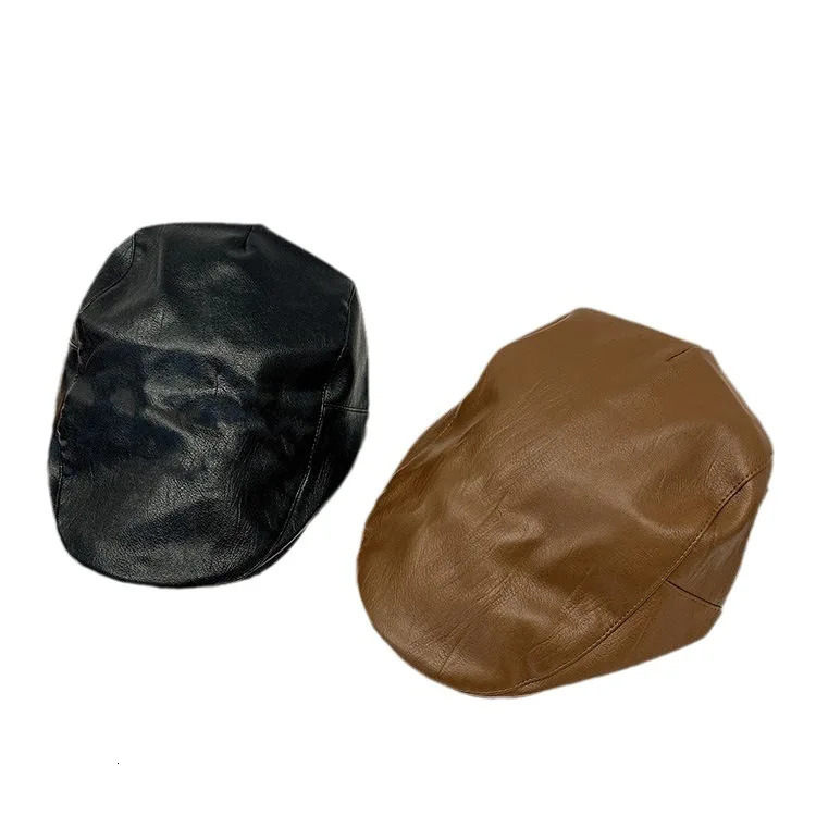 Leather Hat Black Beret Female Summer Personality Retro British Backward Forward Cap Autumn Winter Painter Outdoor Fashion M548 241031