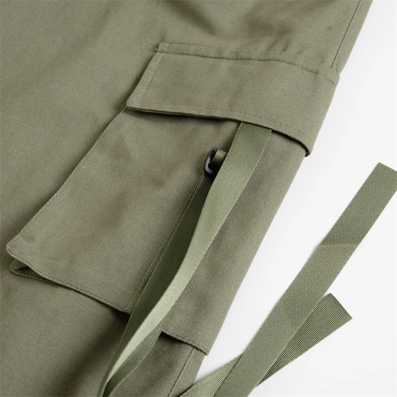 Cotton High Street Cargo Pants for Women Men with Ribbon High Waist Wide Leg Hip-hop Cool Dances Pants Ladies 241031