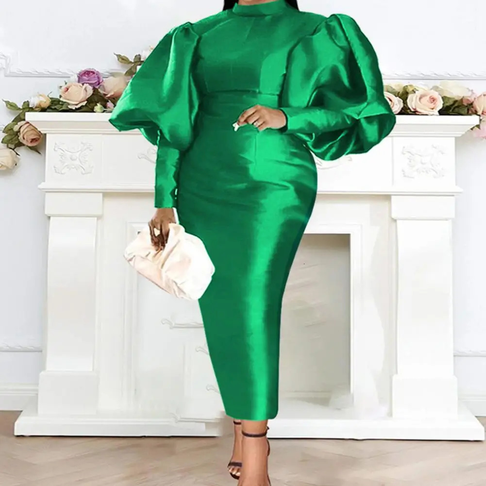 Womens Maxi dress long lantern dress Christmas high neck sexy and shiny body celebration occasion African robe birthday event 241031