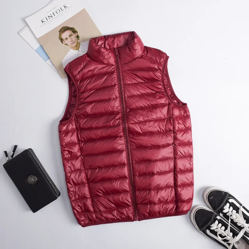 Autumn Winter Light Down Jacket Mens Fashion Short Ultrathin Lightweight Youth Slim Coat Vest Plus size 2024 241024