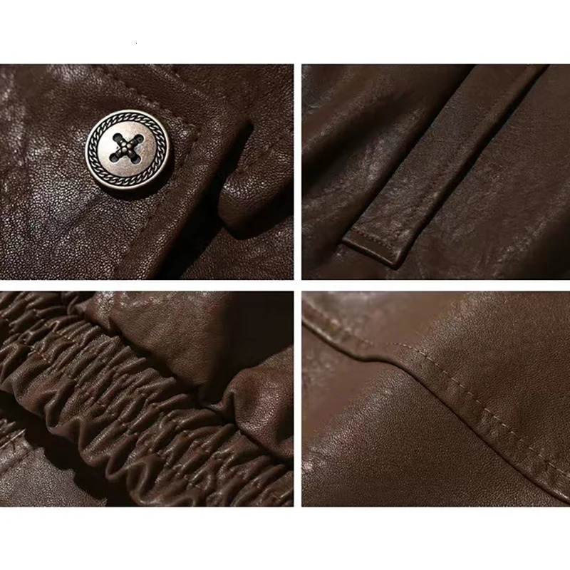 Japanese cargo jacket retro mens hip-hop street clothing Pilot PU leather collar jacket Spring and Autumn motorcycle cool jacket unisex 241031