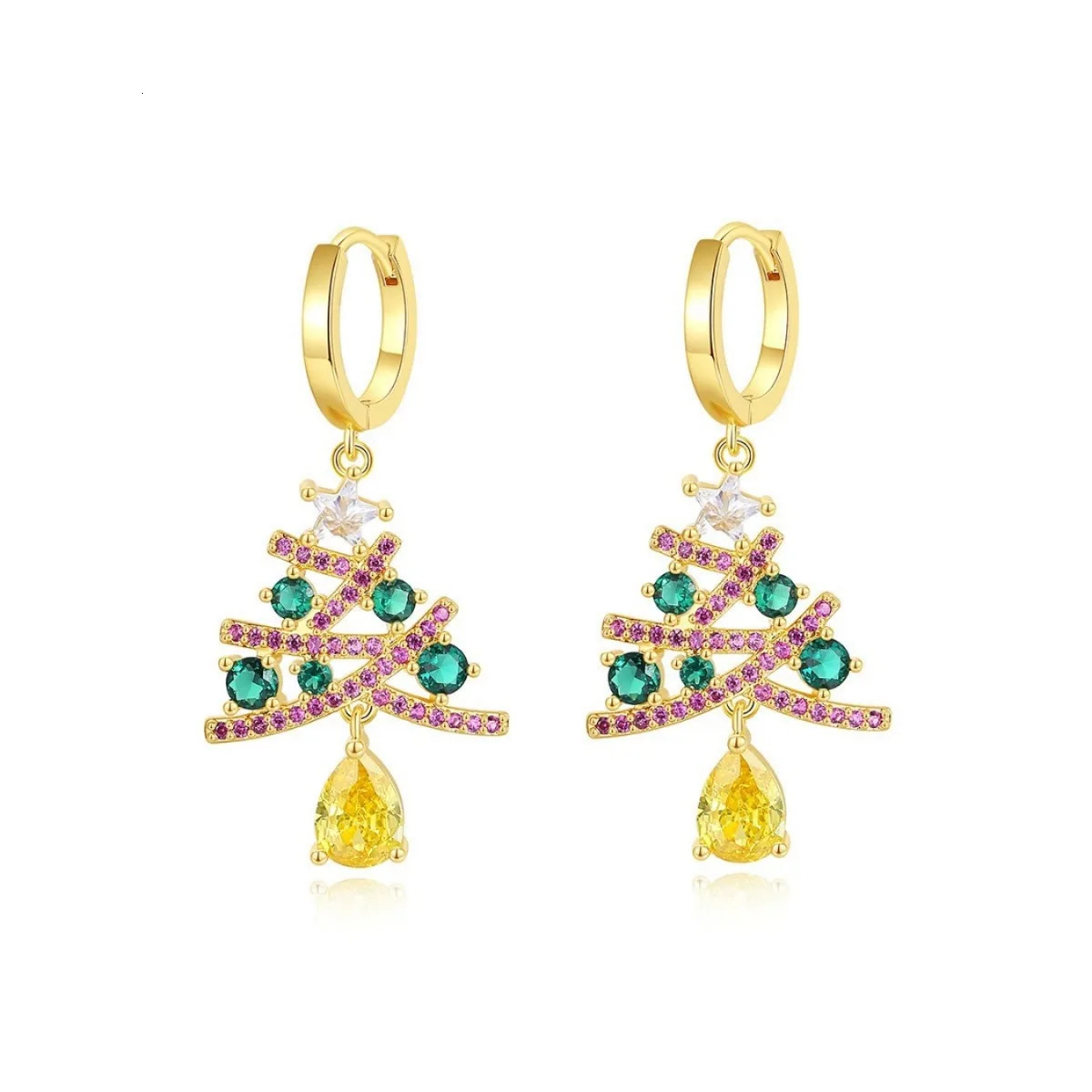 Christmas zircon earring set sparkling fashion and colorful Christmas tree personality fashionable and versatile long earrings 241031