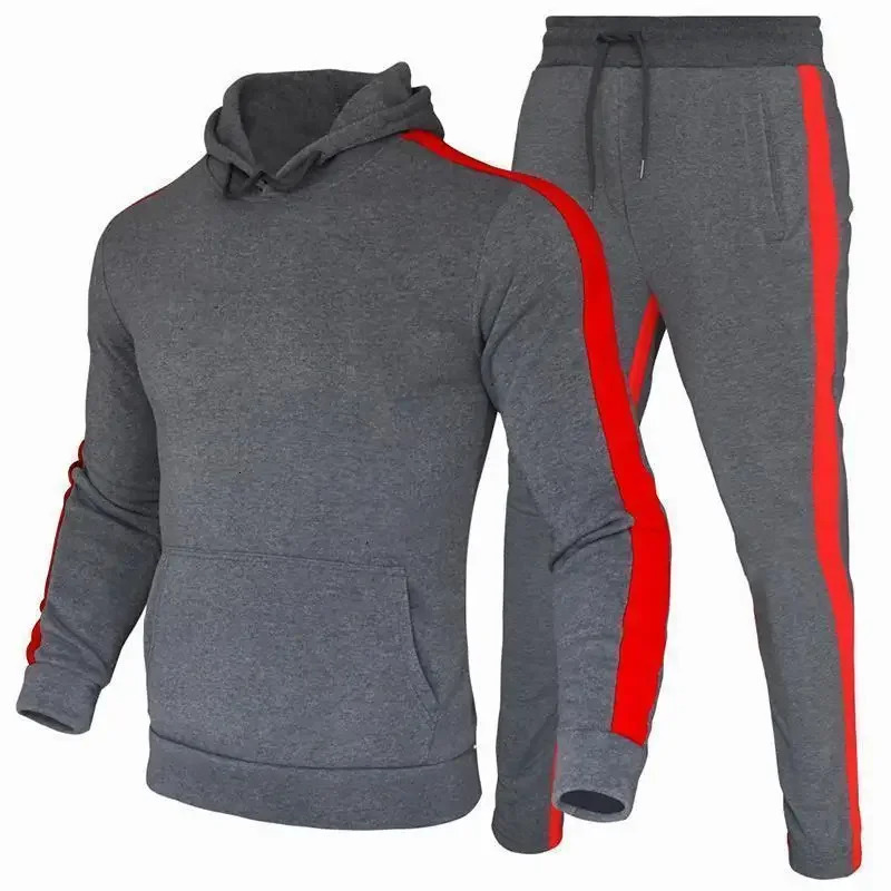 Autumn and Winter Jogging Suits for Men Striped HoodiePants Casual Tracksuit Male Sportswear Gym Clothing Sweat Suit 241031